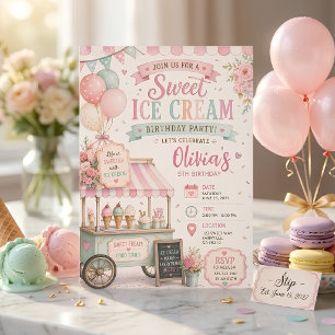 Invitation Anniversaire Glace Pastel Douceur Vintage