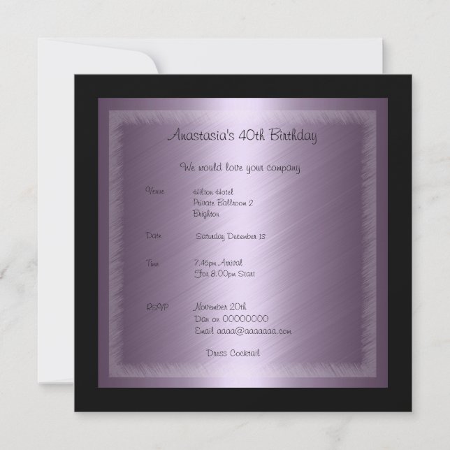 Invitation Anniversaire Glamor Purple (Devant)