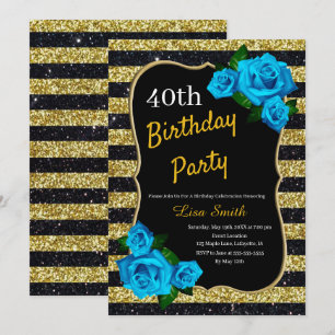 Invitation Anniversaire Gold Black Stripes Parties scintillan