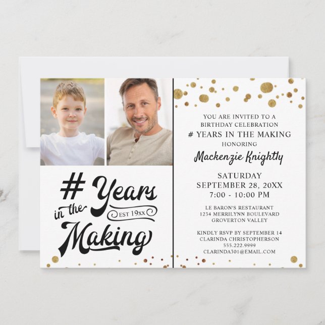 Invitation Anniversaire Gold Confetti # ANNÉES DANS LA FABRIC (Devant)