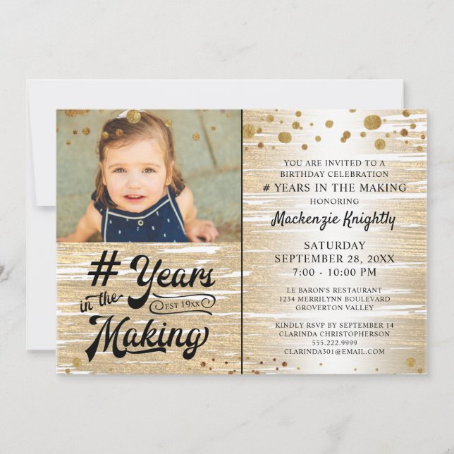 Invitation Anniversaire Gold Confetti ANNÉES DANS LA FABRICAT (Devant)