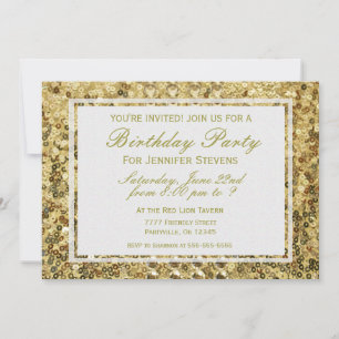 Invitation Anniversaire   Gold Confetti Parties scintillant B