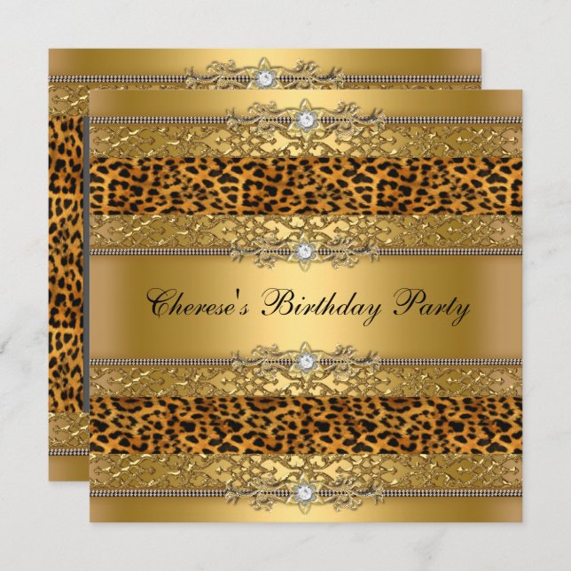 Invitation Anniversaire Gold Leopard Diamond (Devant / Derrière)