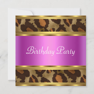 Invitation Anniversaire Gold Pink Leopard