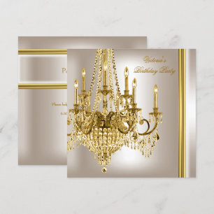 Invitation Anniversaire Gold White Creme Chandelier 2