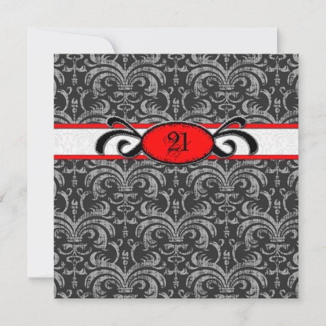 Invitation Anniversaire gothique de damassé pour rouge et (Devant)