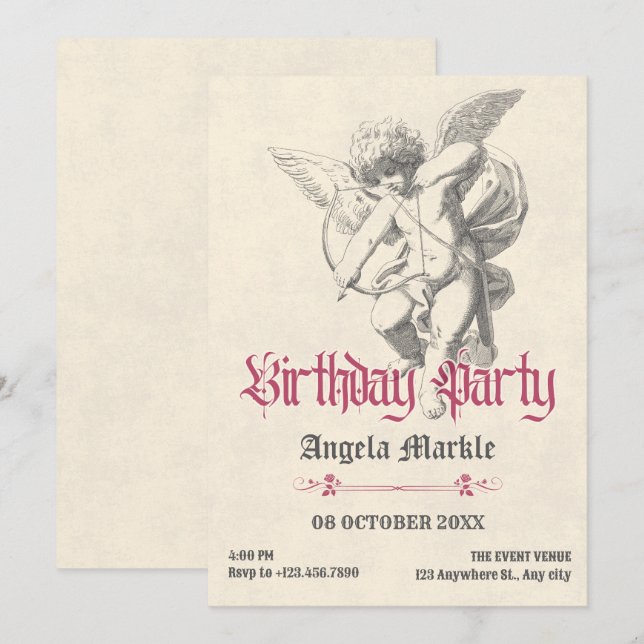 Invitation Anniversaire gothique vintage (Devant / Derrière)