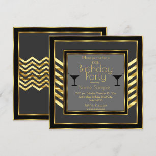 Invitation Anniversaire Gray Black Gold Art Déco Martini