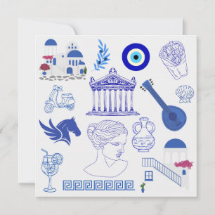 Invitation Anniversaire Grèce Bleu et Blanc