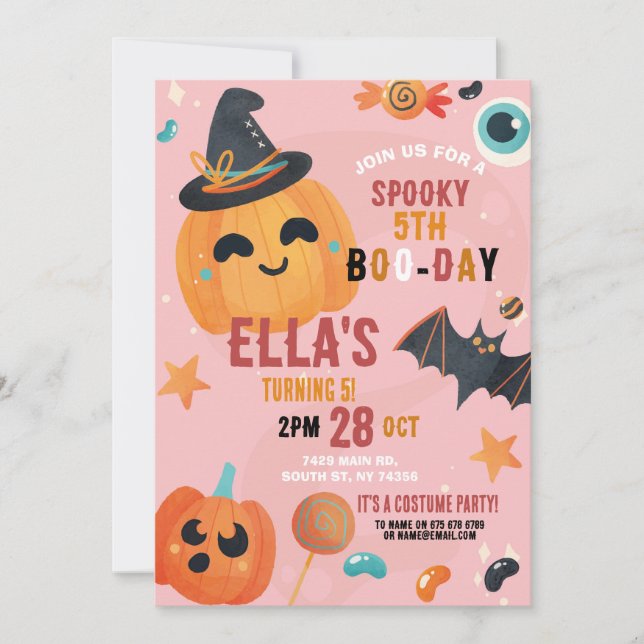 Invitation Anniversaire Halloween Citrouille Pink Party Enfan (Devant)