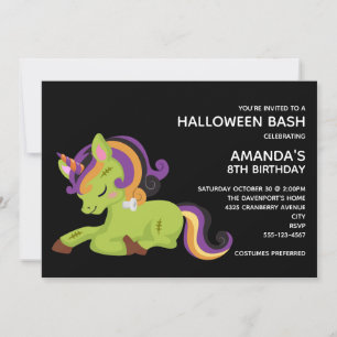 Invitation Anniversaire Halloween licorne Frankenstein mignon