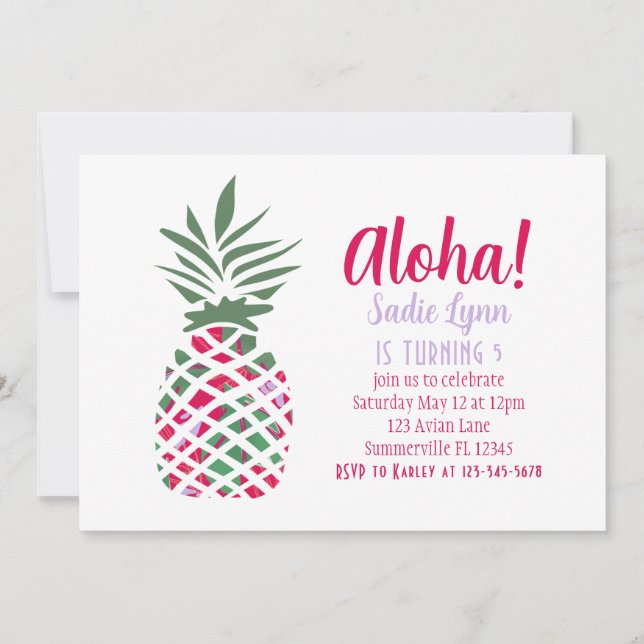 Invitation Anniversaire hawaïen de l'ananas Aloha (Devant)
