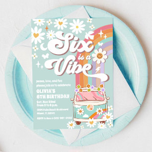 Invitation anniversaire hippie arc-en-ciel rétro