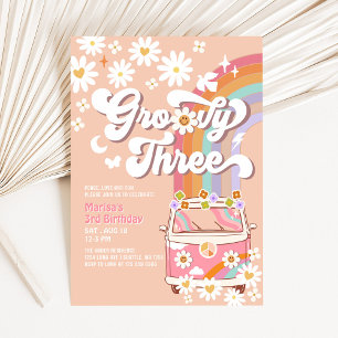 Invitation Anniversaire Hippie Groovy 3ème Fleur de Daisy Ros