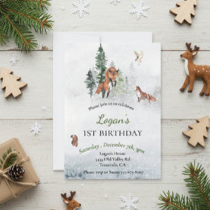Invitation Anniversaire Hiver Vacances Vacances renard animal