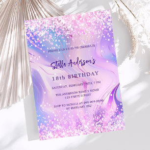 Invitation Anniversaire holographique rose violet