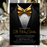 Invitation Anniversaire Homme Smoking Or Noir Tout