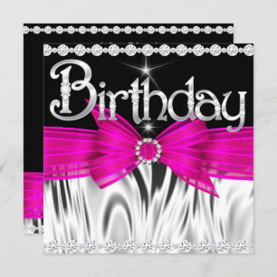 Invitation Anniversaire Hot rose Bow Black Silver Party