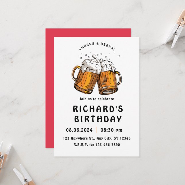 Invitation Anniversaire illustré noir (Devant/Arrière en situation)