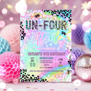 Invitation Anniversaire inoubliable de 4 ans Licorne Arc-en-C