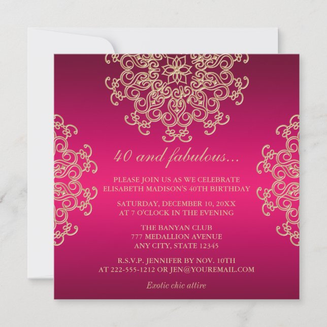 INVITATION ANNIVERSAIRE INSPIRÉ DE ROSE CHAUD ET D'INDIEN D'O (Devant)