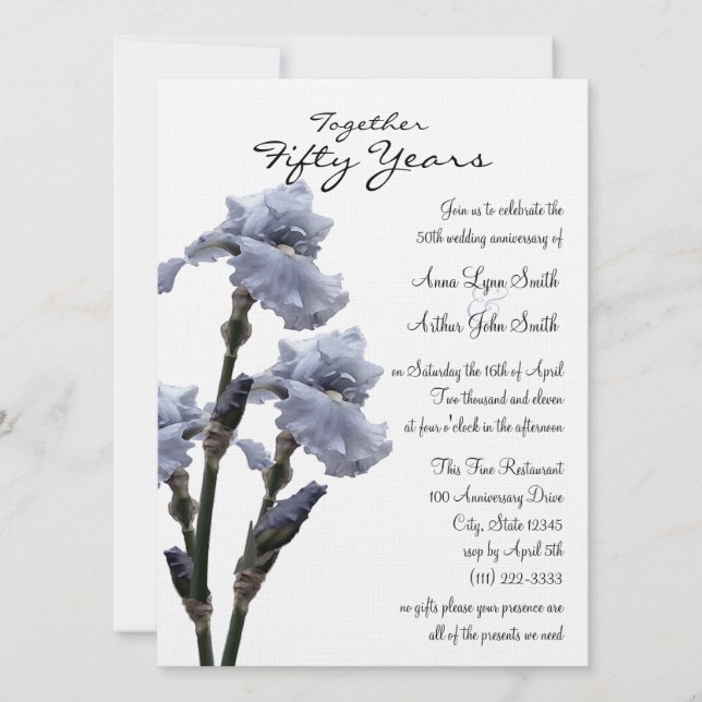 Invitation Anniversaire Iris Bleu (Devant)