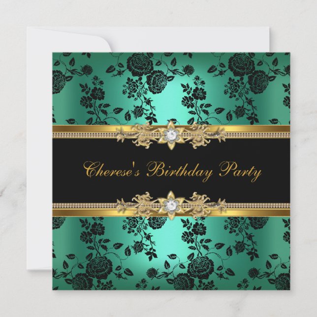 Invitation Anniversaire Jade Damask Or Black Diamond (Devant)