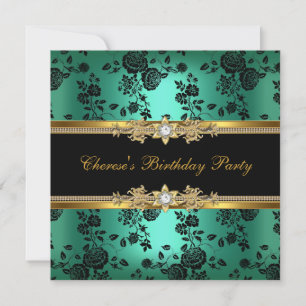 Invitation Anniversaire Jade Damask Or Black Diamond