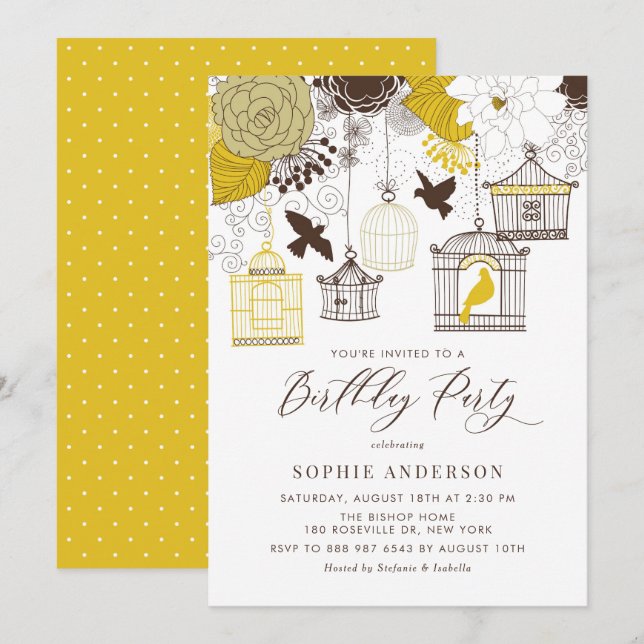 Invitation Anniversaire Jaune et Brown Vintage (Devant / Derrière)
