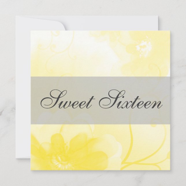 Invitation Anniversaire jaune et gris chic de sweet sixteen (Devant)