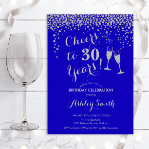 Invitation Anniversaire - Joyeux À 30 Ans Argent Royal Blue