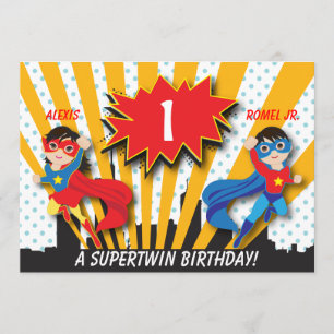 Invitation Anniversaire jumel de super héros de fille de