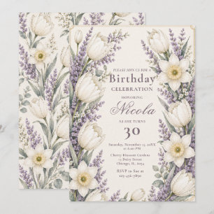 Invitation Anniversaire Lavande et Ivoire