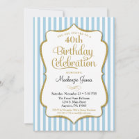 Invitation Anniversaire Léger Bleu Or Adulte Ado