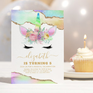 Invitation Anniversaire Licorne Arc-en-Ciel Enfants