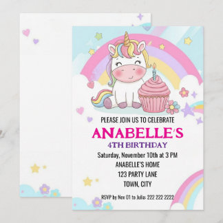 Invitation Anniversaire Licorne Arc-en-Ciel Magique Personnal