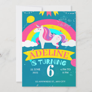 Invitation anniversaire licorne et arc-en-ciel