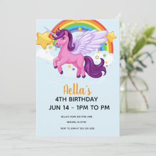 Invitation Anniversaire Licorne et Arc-en-ciel