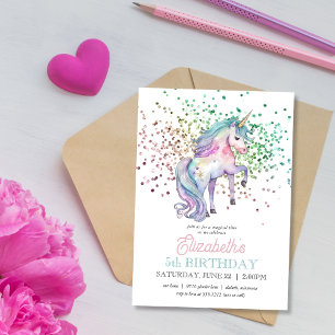 Invitation Anniversaire Licorne Magique Pailletée 