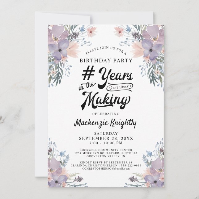 Invitation Anniversaire Lilac Floral # ANNÉES DANS LA FABRICA (Devant)