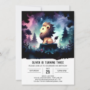 Invitation Anniversaire Lion Aquarelle Rêveuse