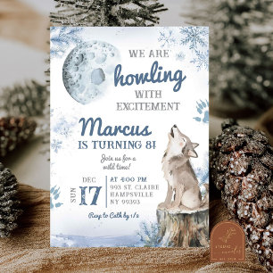 Invitation Anniversaire Loup Hurleur de la Forêt de Neige d'H