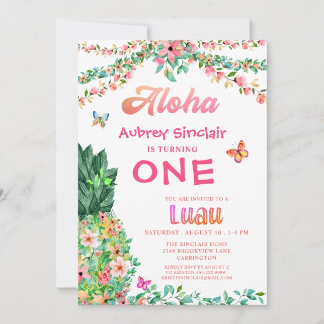 Invitation Anniversaire Luau Anniversaire Tropical Floral (Devant)