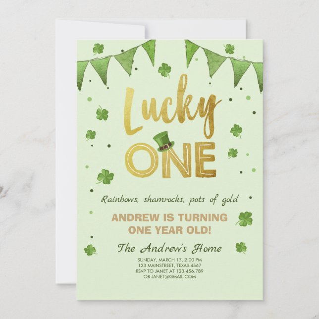 Invitation Anniversaire Lucky One First Birthday G (Devant)
