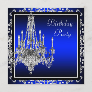 Invitation anniversaire lustre en damas bleu royal