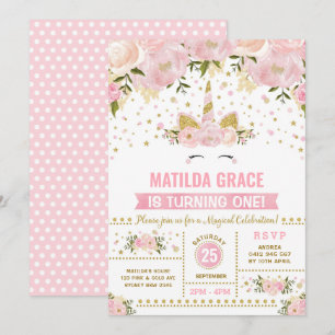 Invitation Anniversaire magique de la florale d'or rose Unico