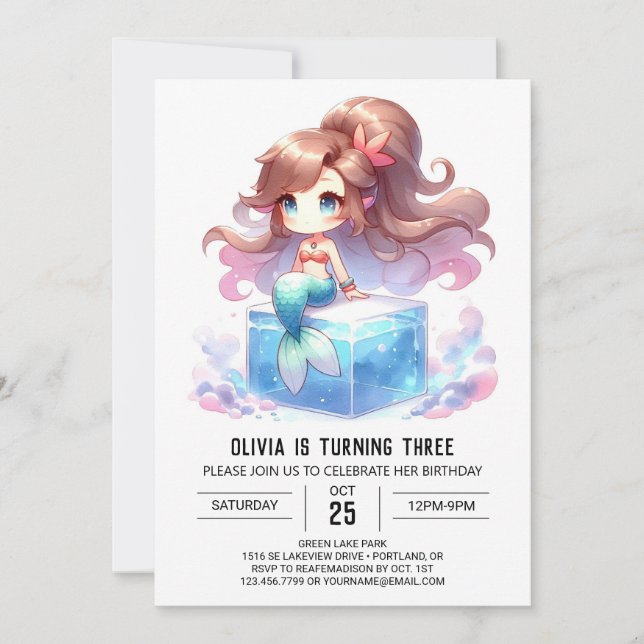 Invitation Anniversaire magique de la petite sirène (Devant)