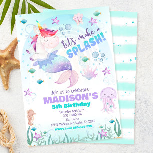 Invitation Anniversaire Magique de Licorne Sirène Sous l'Océa