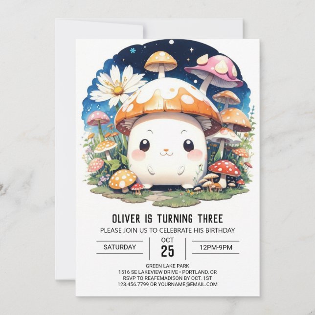 Invitation Anniversaire magique du petit champignon enchanté (Devant)