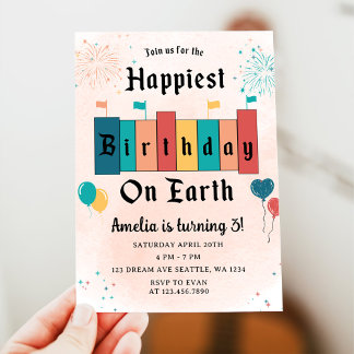 Invitation Anniversaire Magique Fille moderne Joyeux Annivers